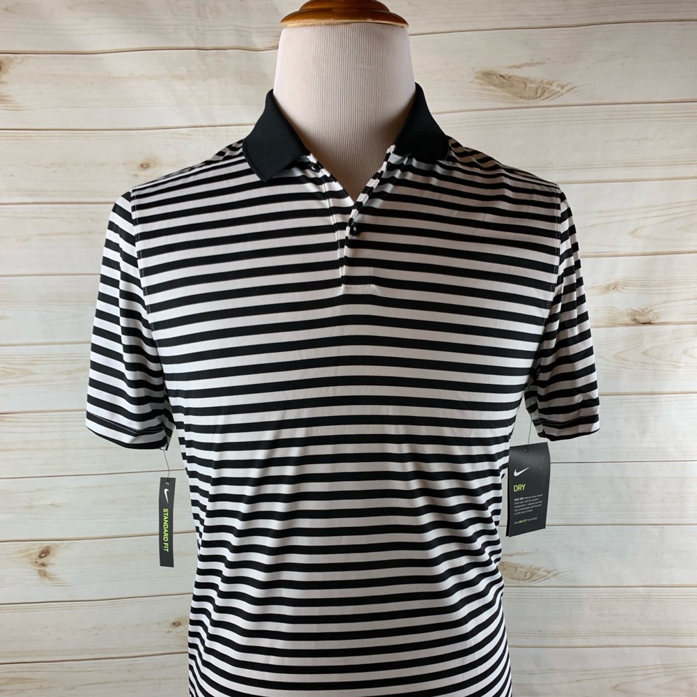 Nike Striped Polo Shirt in Black and White